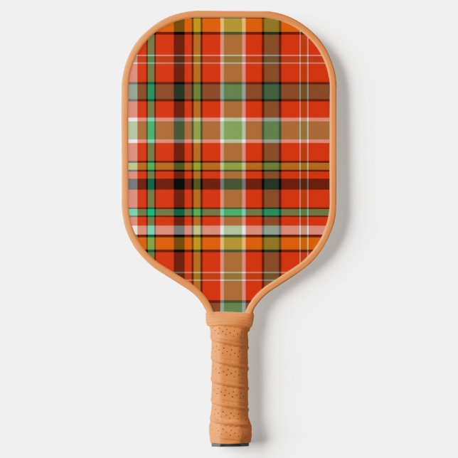 Red Spotted Newt Plaid - Orange Gold and Green Pickleball Paddle (Front)