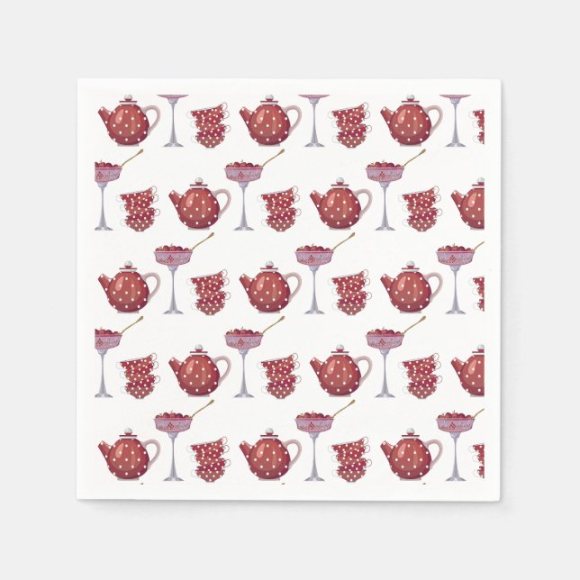 Red Spotty Tea Set and Strawberries Pattern Napkin (Front)