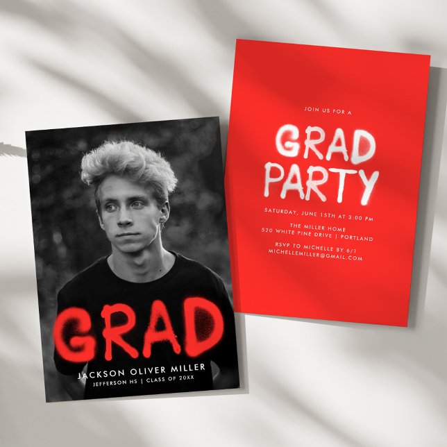 Red Spray Paint Photo Graduation Party Invitation (Creator Uploaded)