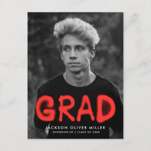 Red Spray Paint Photo Graduation Party Invitation Postcard