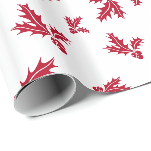 Red Sprig of Holly Berries & Leaves Wrapping Paper (Roll Corner)
