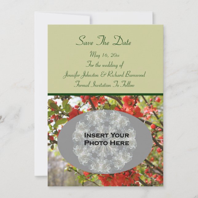 Red Spring Blossoms Wedding Photo  Save The Date (Front)