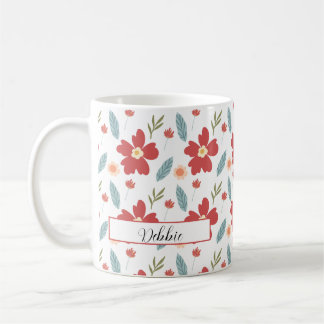 Red Spring Floral Personalised Coffee Mug