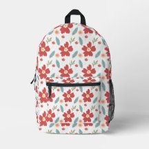 Red Spring Floral Print Backpack