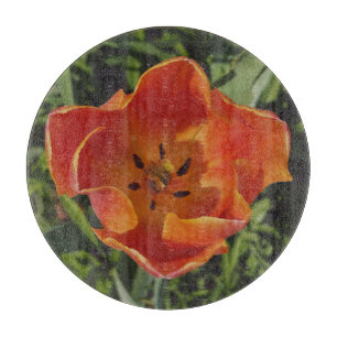 red spring flower cutting board