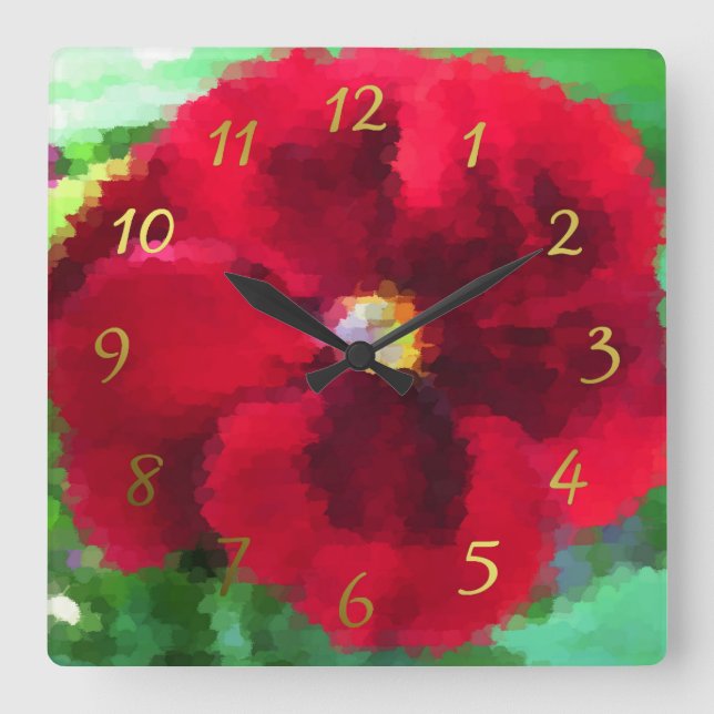 red spring flower painted clock (Front)