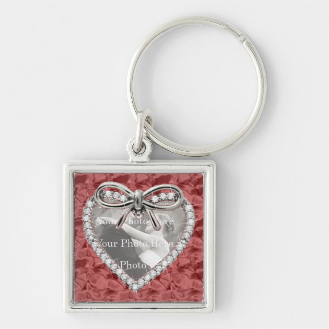 Red Square Diamond Heart Frame Keychain (Front)