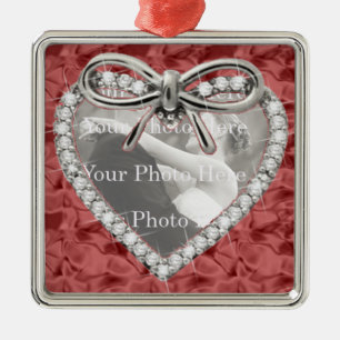 Red Square Diamond Heart Frame Ornament