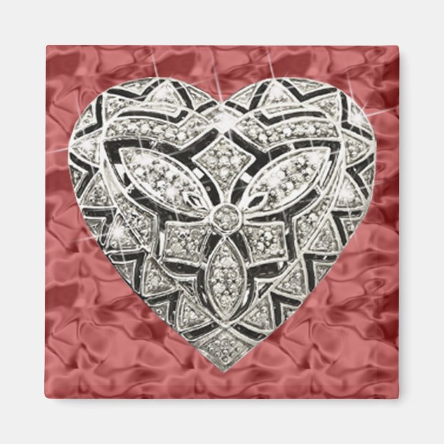 Red Square Elegant Designer Heart Magnet (Front)