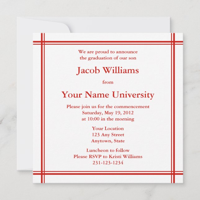Red Square Graduation Invitation or Announcement (Front)