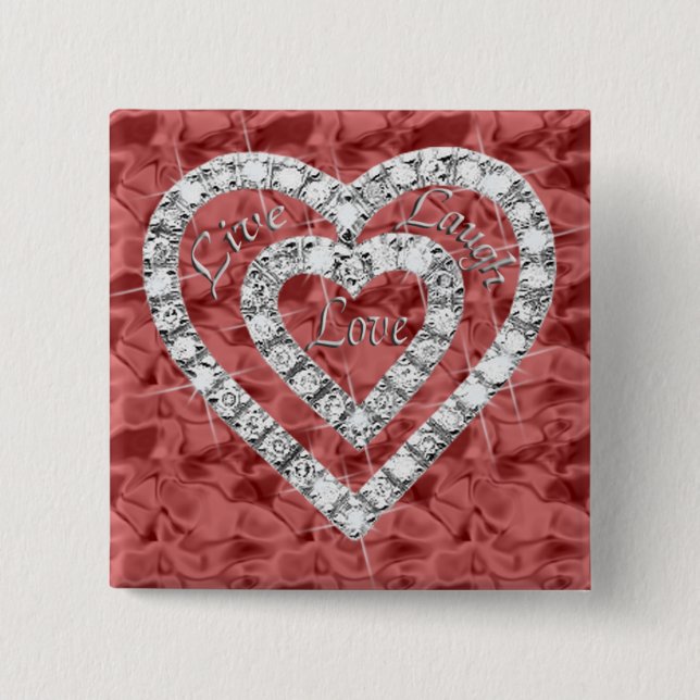 Red Square Live Laugh Love Diamond Heart Button (Front)