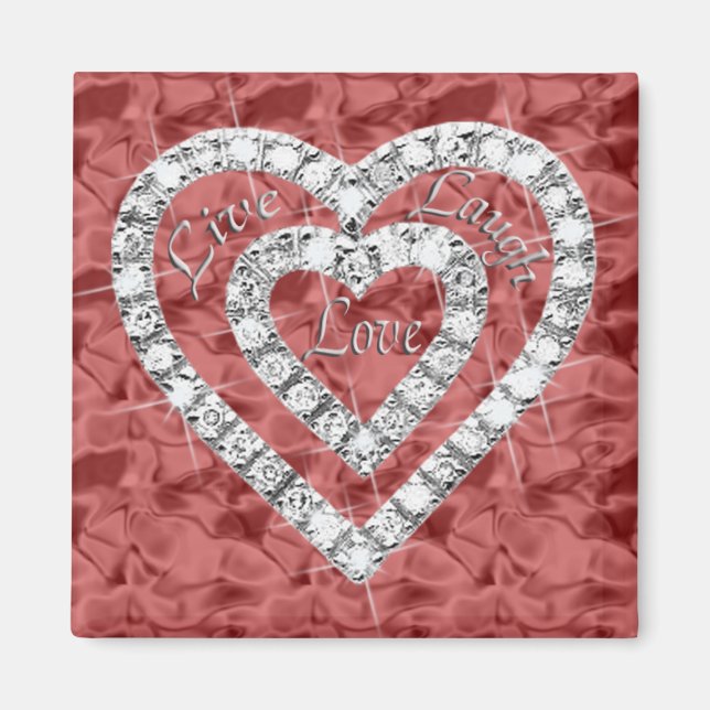 Red Square Live Laugh Love Diamond Heart Magnet (Front)