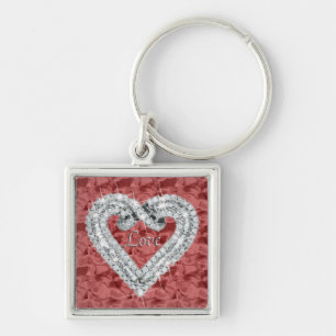 Red Square Love Diamond Heart Keychain
