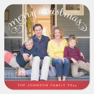 Red Square Merry Christmas Photo Stickers