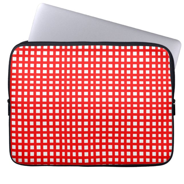 Red square mesh grid pattern  laptop sleeve (Front)