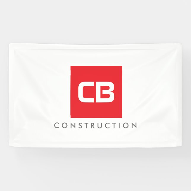 Red Square Monogram Construction, Contractors Banner (Horizontal)