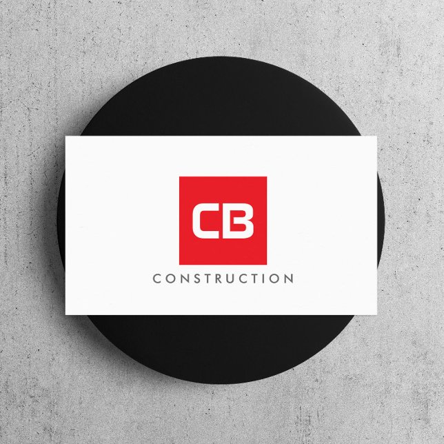 Red Square Monogram Construction, Electrical Business Card (Creator Uploaded)