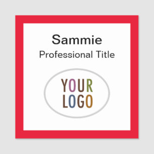 Red Square Name Tag Company Logo Magnetic or Pin
