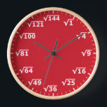 Red Square Root Clock - Math Mathematics Clock<br><div class="desc">square root clock, fun math wall clock, mathematics student classroom time, maths teacher class hours, number geek nerd humour, squareroot calculation school lesson, calculating calculations sums,  numbers, elementary primary secondary school, high school college university</div>