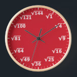 Red Square Root Clock - Math Mathematics Clock<br><div class="desc">square root clock, fun math wall clock, mathematics student classroom time, maths teacher class hours, number geek nerd humour, squareroot calculation school lesson, calculating calculations sums,  numbers, elementary primary secondary school, high school college university</div>