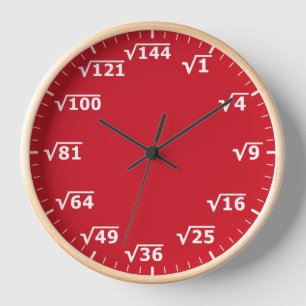 Red Square Root Clock - Math Mathematics Clock