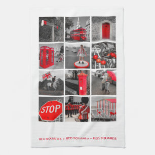 Red Squares Tea Towel