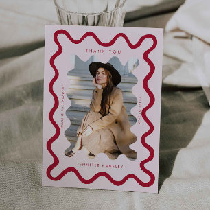 Red Squiggly Wavy Frame Graduation Thank You Announcement