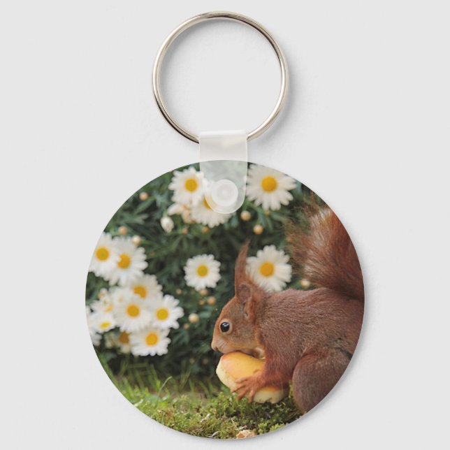 Red Squirrel and Daisies Key Ring (Front)