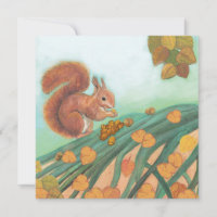 Red Squirrel Eating Hazelnuts Illustration