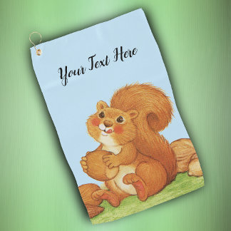 Red Squirrel Fluffy Tail Rosy Cheeks Eating Nuts Golf Towel