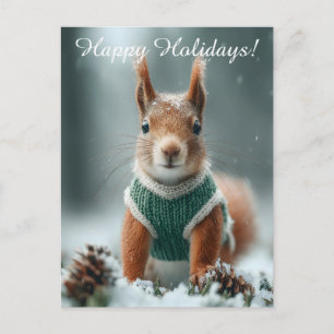 Red Squirrel in a Green Knitted Sweater with Text Postcard