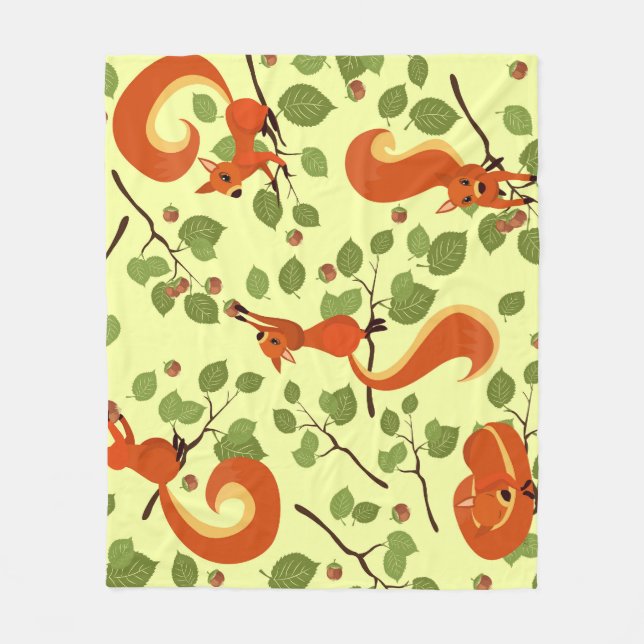 Red squirrel in hazel branches. fleece blanket (Front)