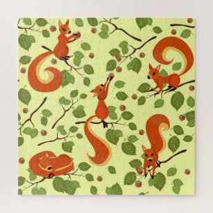 Red squirrel in hazel branches. jigsaw puzzle