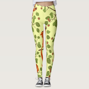 Red squirrel in hazel branches. leggings