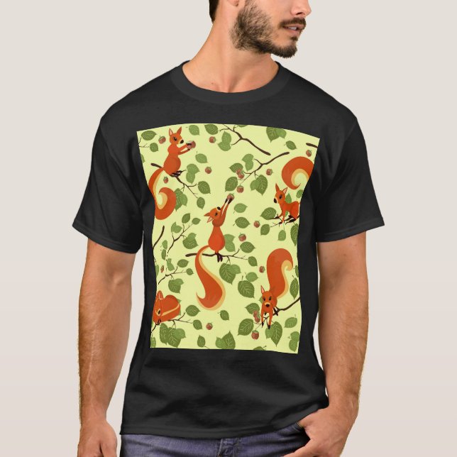 Red squirrel in hazel branches. T-Shirt (Front)