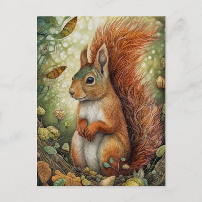Red Squirrel In The Forest Art Postcard (Front)