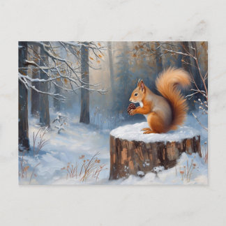 Red Squirrel in the Winter Snow Forest  Postcard