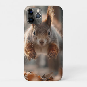 Red Squirrel Leaping in Frosty Forest iPhone 11 Pro Case
