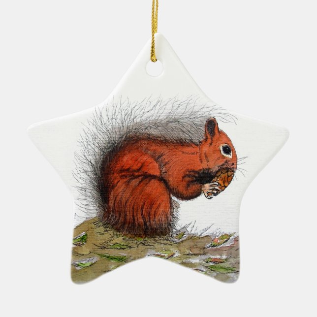 Red Squirrel pine cone Ceramic Tree Decoration (Front)