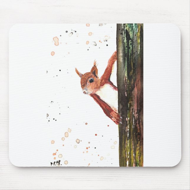 Red Squirrel watercolor cute animal wildlife  Mouse Mat (Front)