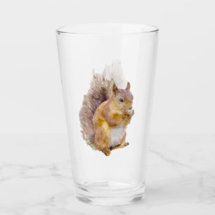 Red squirrel watercolor painting glass