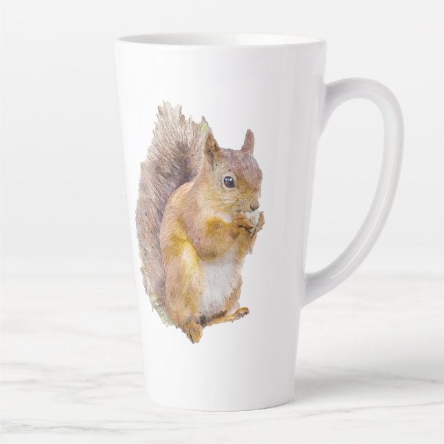 Red squirrel watercolor painting latte mug (Right)