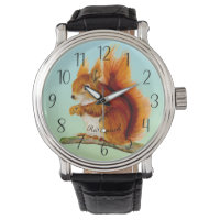Red Squirrel Watercolor Painting Watch