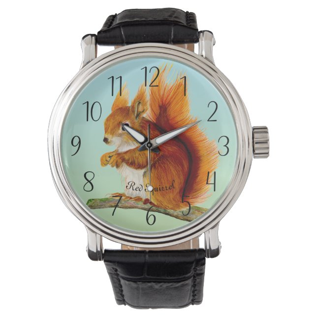 Red Squirrel Watercolor Painting Watch (Front)