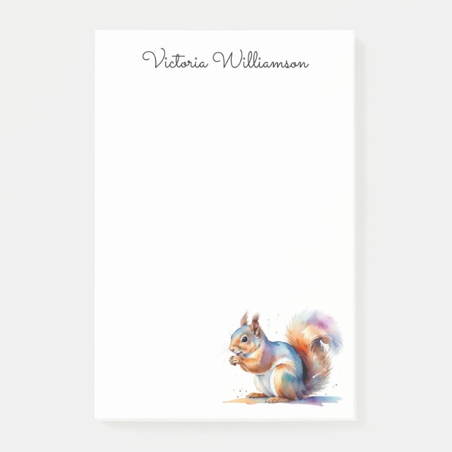 Red Squirrel Watercolor Wildlife Personalised Post-it Notes (Front)