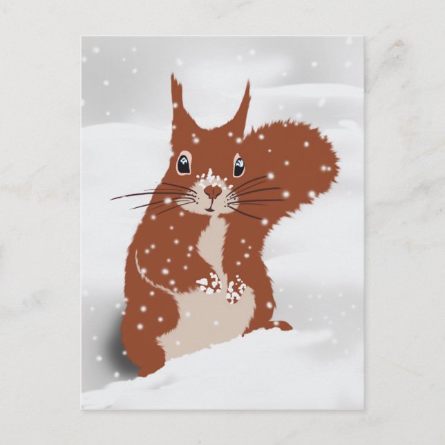 Red Squirrel Winter Snow Snowflakes Cute Animal Postcard (Front)