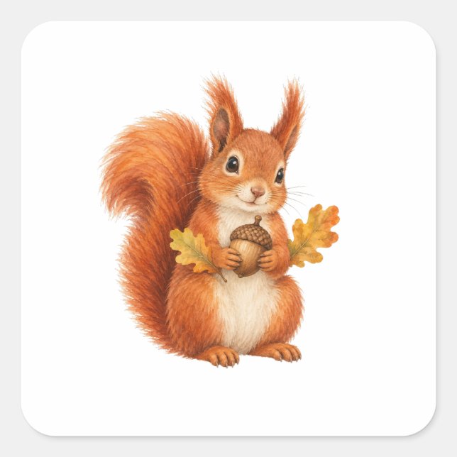 Red Squirrel with an Acorn Square Sticker (Front)