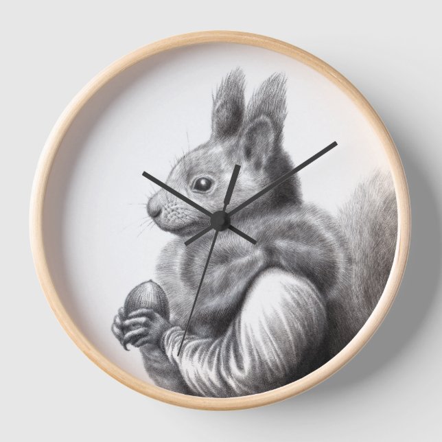 Red Squirrel with Grey Squirrel Fur Scarf (Snow) Clock (Front)