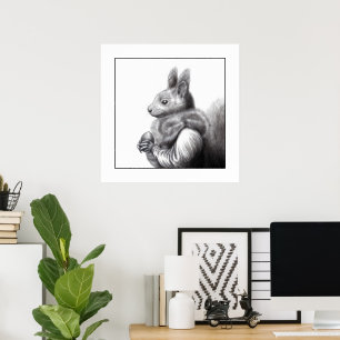 Red Squirrel with Grey Squirrel Fur Scarf (Snow) Poster