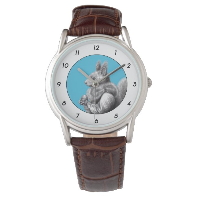 Red Squirrel with Grey Squirrel Scarf (Blue) M3 Watch (Front)